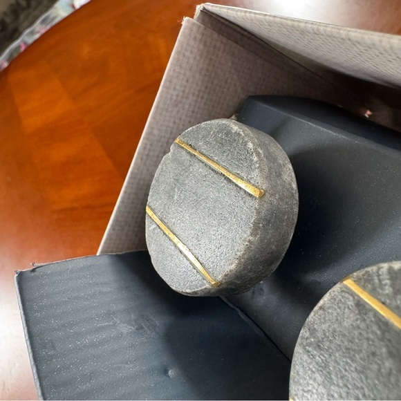 6 Marble Brass Drawer Knobs Gray Modern Set NWT - Picture 4 of 6